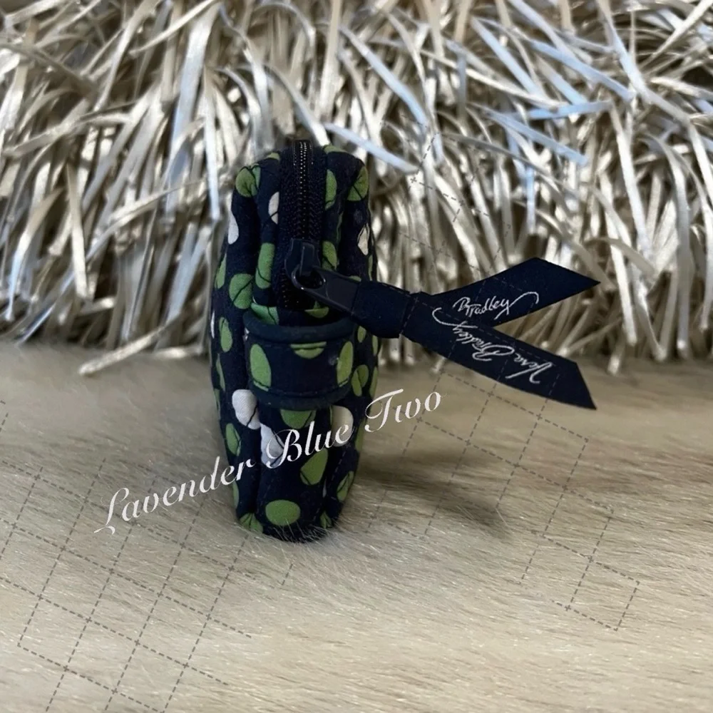VERA BRADLEY Lucky You Lucky Dots Navy Green White Zip Lined Cosmetic Case 2015